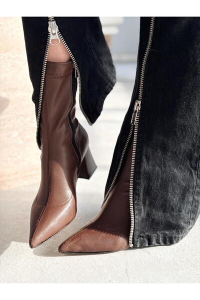 I Love Shoes Nysea Kadın Topuklu Streç Bot Kahverengi Mat Deri