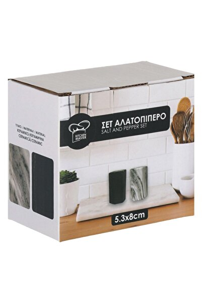 OEM Black & White Ceramic Salt Shakers Set with Marble Pattern 5.3x5.3x8cm