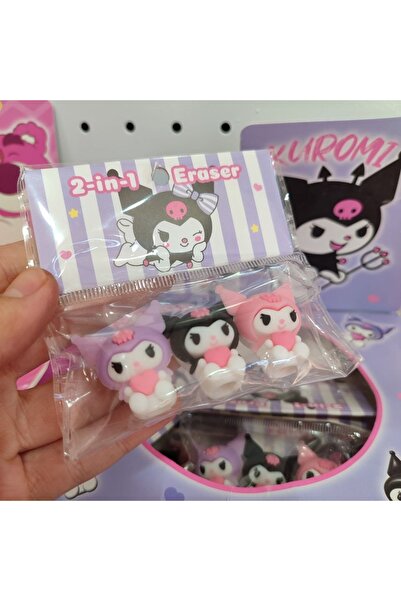 senacacollection 3 Adet Kuromi Kalem Başlığı ve Silgi İkisi Bir Arada