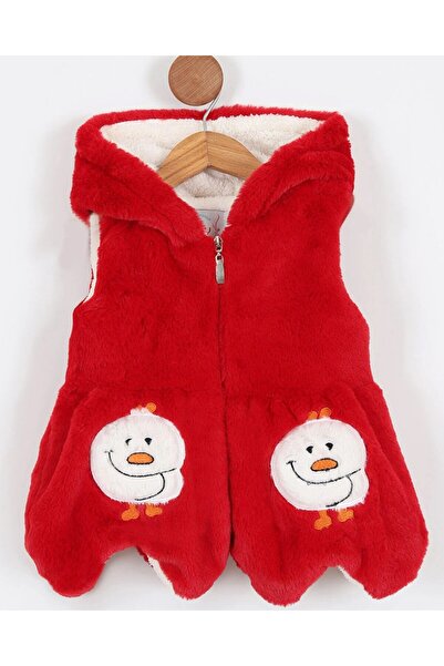 Ege Bebek Girl's 3-4-5-6-7 Years Old Cute Figure Embroidered Hooded Zippered Plush Girl's Vest