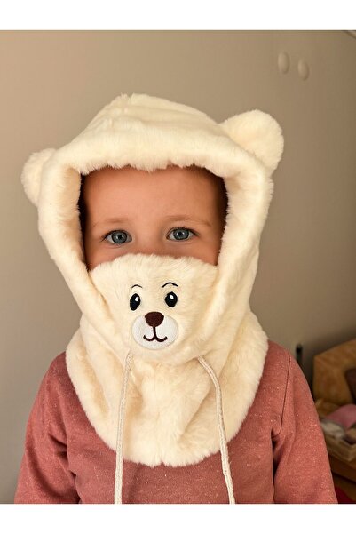 EMKSHOP Pălărie moale de pluș cu ursuleț (pălărie cu eșarfă și guler într-unu...