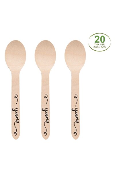 OEM Wooden Party Spoons "Yum" 16cm - 20pcs