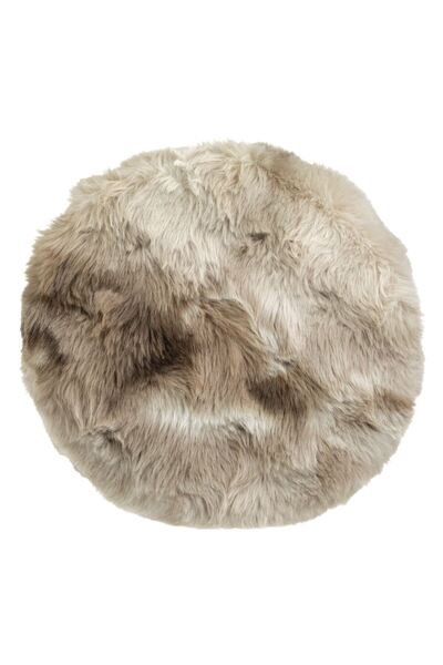 OEM Stool (Ottoman) with Faux Fur Ecru Brown Ø33x34cm