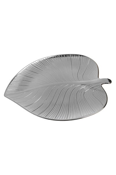 OEM Decorative Silver Plastic Leaf-Shaped Plate 32x23x2cm