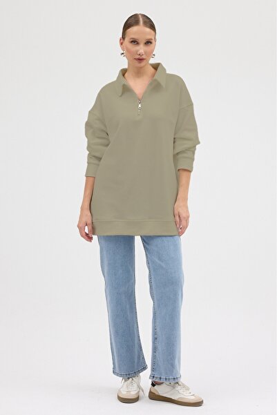 cotside سويت شيرت جاكار بايك كبير الحجم بياقة قائمة وسحاب