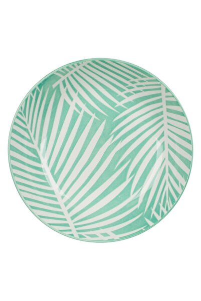 OEM Green Porcelain Deep Plate with White Tropical Leaves 750ml