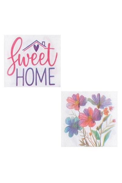 OEM White 1-Ply Table Napkins & "Sweet Home" Colorful Flowers Print 33x33cm -...