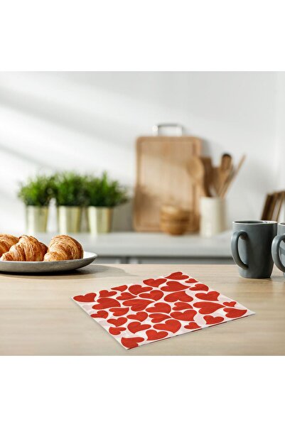 OEM 2-Ply White Table Napkins with Red Hearts 33x33cm - 20pcs