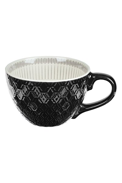 OEM Black Ceramic Cup Diamonds & Lines Pattern 450ml