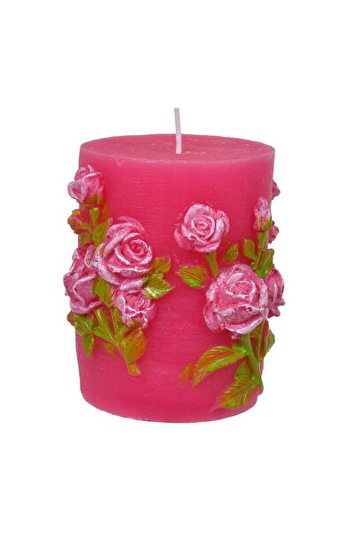 OEM Lumanare Fucsia cu Trandafiri Ø9.7x7.2cm