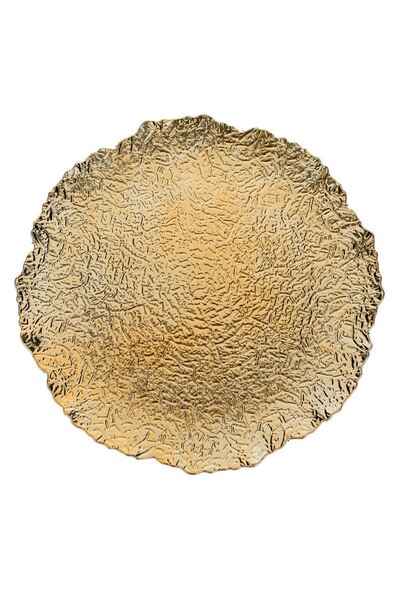 OEM Round Decorative Golden Plate with Asymmetric Relief Made of Plastic Ø33x1.5cm