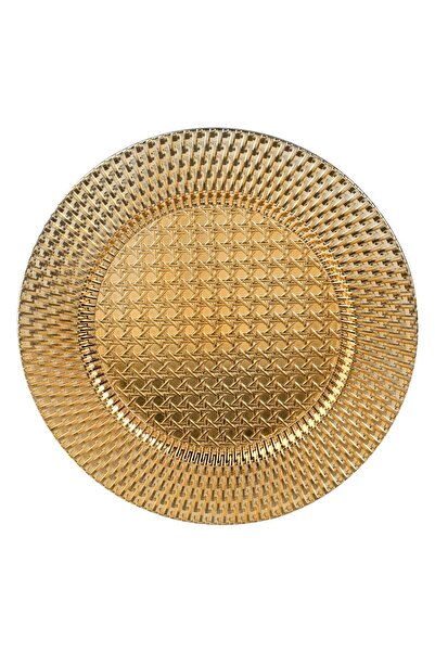 OEM Round Decorative Plate Gold with Embossed Pattern Made of Plastic Ø33cm