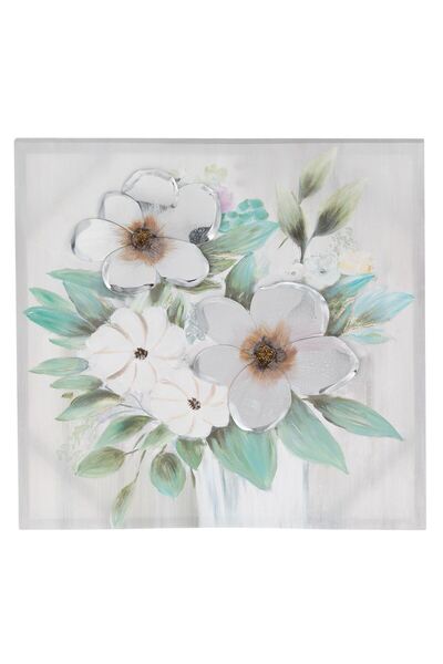 OEM Tablou in Ulei ”Flori 3D” cu Detalii Metalice 60x60cm