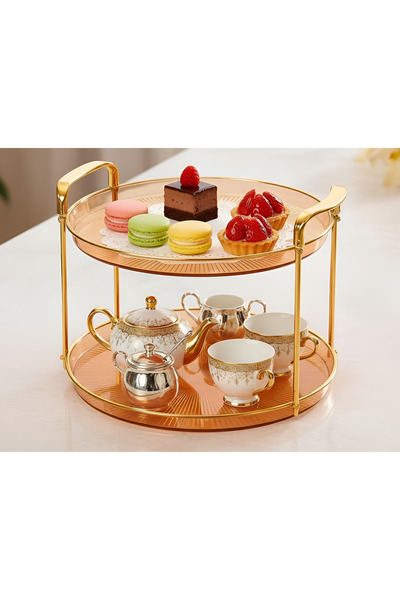 Cozy Nest 2-Tier Round Fruit Serving Tray with Gold Handles Cake Stand for Serving Food, Drinks, Pastry