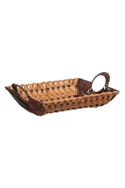 OEM Decorative Woven Kitchen Basket Bicolor Brown with Handles 37x30x10cm