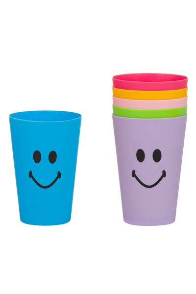 OEM Set of Plastic Cups of Different Colors with Emoji Pattern 350ml - 6pcs