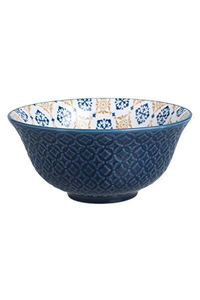 OEM Blue Porcelain Bowl with White Interior & Patterns 700ml