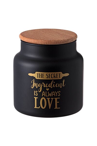 OEM Matte Black Glass Jar with Gold Message and Wooden Lid 635ml