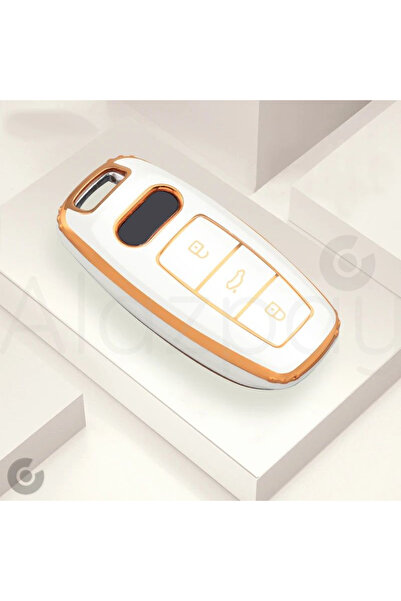 Alazpay Husă pentru chei Audi A3 A4 A6 A7 A8 & B9 C8 4K D5 & S7 S8 & Q7 Q8 & E-Tron Gold Edge TPU (alb)