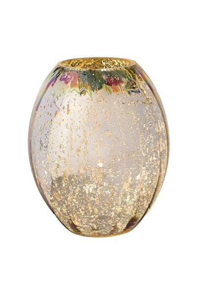OEM Decorative Oval Vase Made of Holographic Glass with Gold Details Ø25x29cm