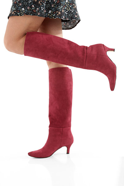 MİNNACE Γυναικείες Μπότες Βουργουνδίας Σουέτ Μυτερές Μύτες 5 εκ. Λεπτό Τακούν...