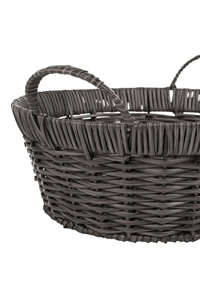 OEM Decorative Round Grey Woven Kitchen Basket with Handles Ø30x12cm