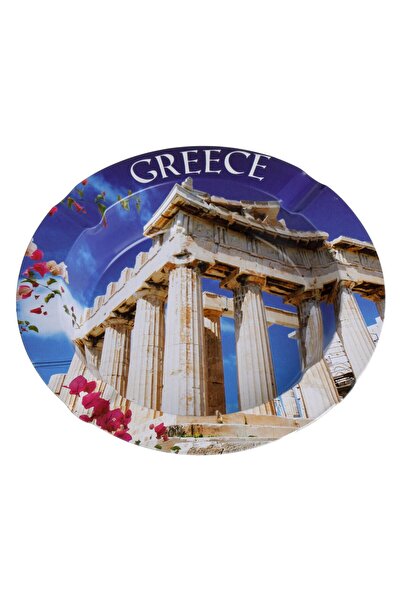 OEM Scrumiera Metalica Rotunda Albastra cu Model Parthenon "Greece" Ø14x2cm