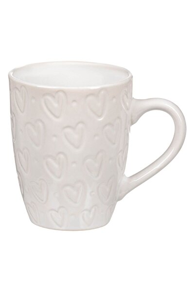 OEM White Ceramic Mug with Heart Pattern 350ml