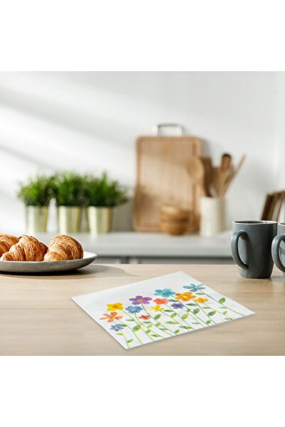 OEM White 1-Ply Table Napkins with Colorful Flowers 33x33cm - 40pcs