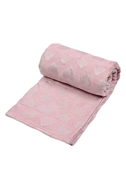 OEM Pink Velvet Blanket with Lurex Hearts 200x150cm
