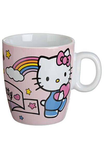 OEM Cana Mini din Portelan Roz cu Model Hello Kitty Curcubeu 220ml