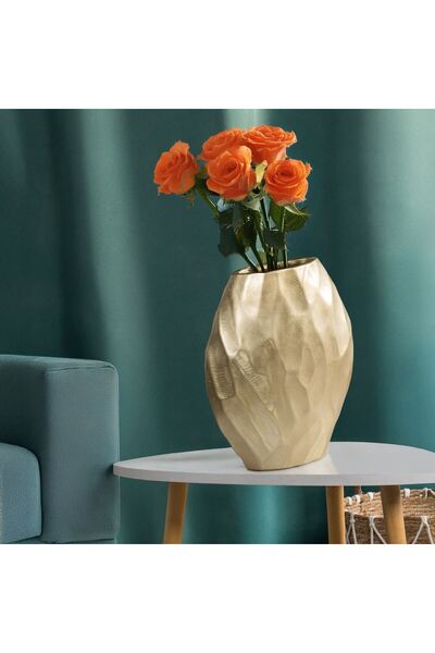 OEM Decorative Golden Vase with Asymmetric Pattern 26x9x29cm