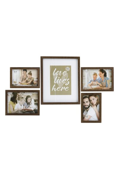 OEM Brown Wooden Photo Frame Set 3 Sizes - 5pcs