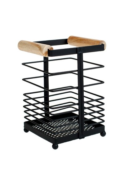 OEM Μαύρο Μεταλλικό Στεγνωτήριο Μαχαιροπήρουνων με Ξύλινες Λαβές 10x10x16cm