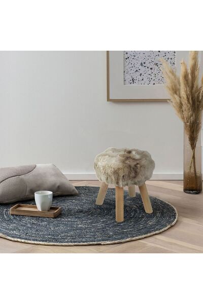 OEM Stool (Ottoman) with Faux Fur Ecru Brown Ø33x34cm