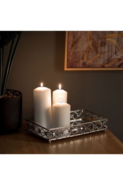 OEM Rectangular Candle Holder Tray with Mirror & Silver Diamond Edge 25x14.5x4cm
