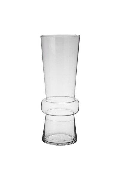 OEM Decorative Cylindrical Vase Made of Transparent Glass with Ring Ø14x39cm