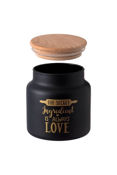 OEM Matte Black Glass Jar with Gold Message and Wooden Lid 635ml