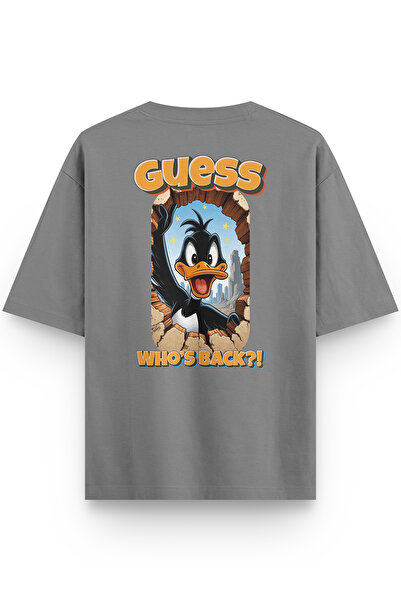 Overoz Duck Back Printed Half Oversized Gray Tshirt 1393
