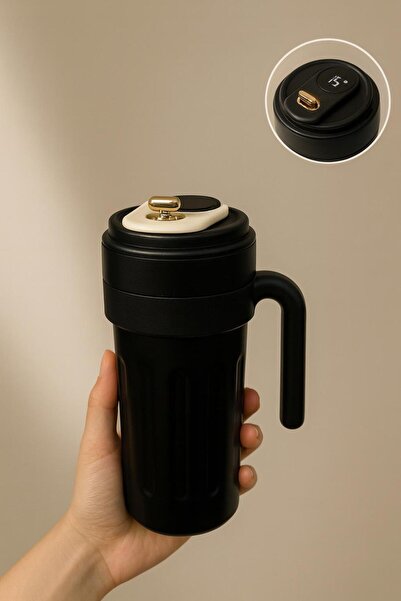 Halk Kitabevi 304 Stainless Steel 700 ml Thermos Cup Mug with Handle and Degree Indicator - Black