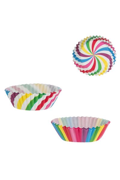 OEM Colorful Paper Baking Forms Cupcake with Stripes "Let's Party" Ø10.5cm - 100pcs