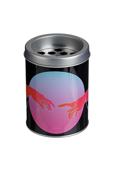 OEM Black Silver Metal Ashtray with Sistine Chapel Pattern & Holes Ø8.5x10.5cm