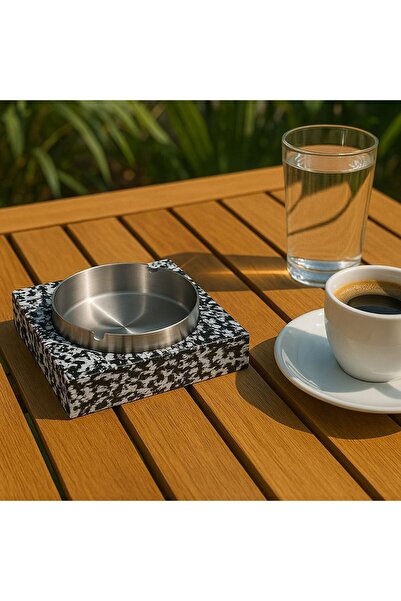 OEM Black and White Square Cement Ashtray with Silver Round One 12.5x5cm