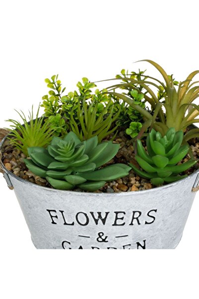 OEM Decorative Metal Pot with Artificial Plants Ø18x16.5cm