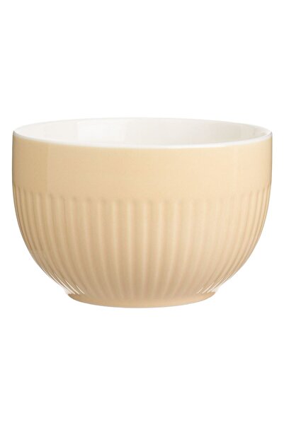 OEM Cream White Porcelain Bowl with Striped Embossed Pattern 680ml