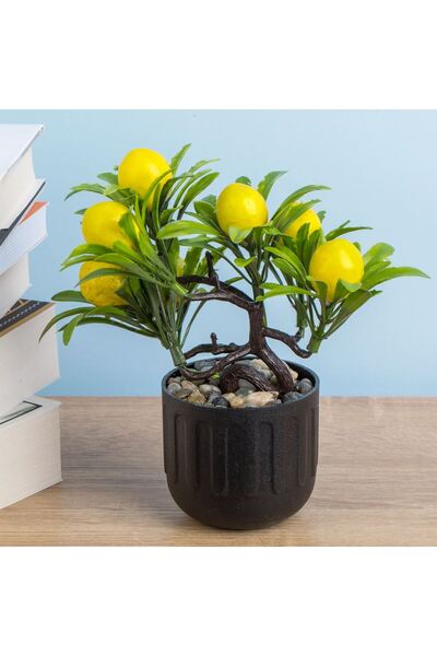 OEM Ghiveci Decorativ Negru cu Planta Artificiala Lamaie Ø7x18cm