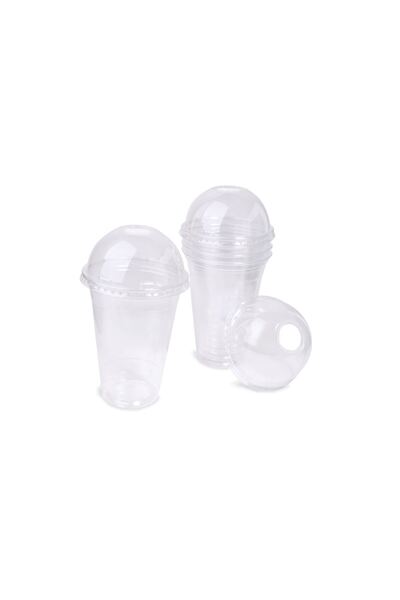 OEM Set 15 Pahare din Plastic Transparent cu Capace 480ml