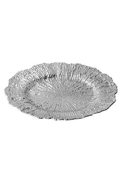 OEM Round Decorative Silver Plastic Plate with Pattern & Lace Edge Ø40cm