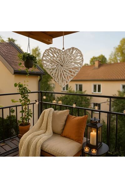 OEM Inima Decorativa Suspendabila din Lemn Alb 30x30x6cm