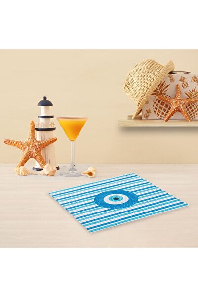 OEM 1-Ply White Table Napkins with Blue Stripes & Eyes 28x28cm - 50pcs